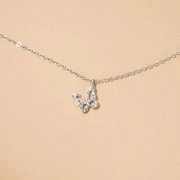 Rhinestone Butterfly Charm Necklace Silver For Women Wedding Party - Picture 4 of 4